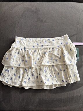 wild fable Cream Mini Skirt with Blue Floral Ruffles